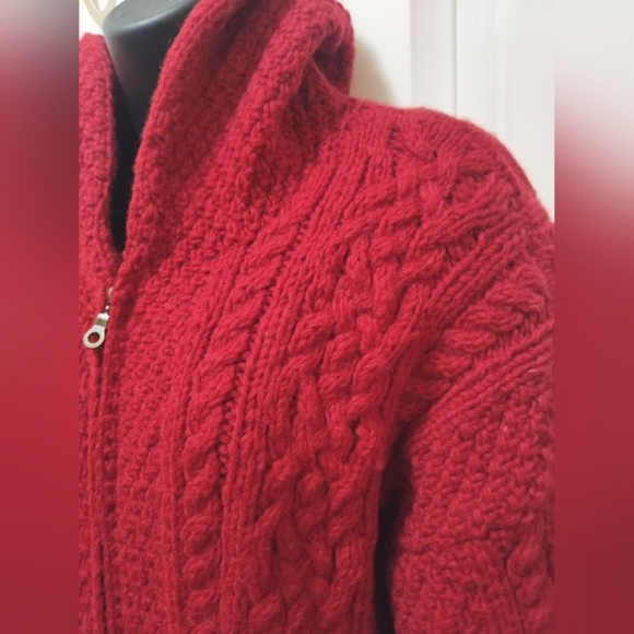 Women's Vintage Romney 100% Wool Zip Front Hooded Cardigan Sweater - Picture 2 of 6